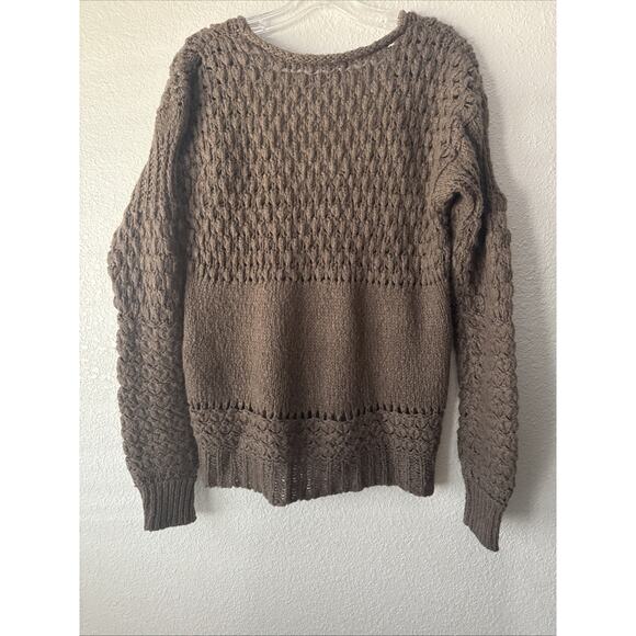 Free People Sweater Crashing Waves Wool Blend Chunky Open Knit Cocoa Size XS - Picture 3 of 13